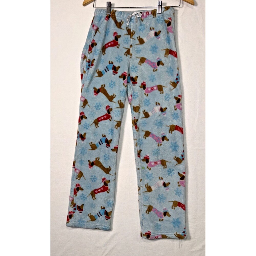 Girls Blue Winter Dachshund Fleece Pajama Pants Size Med Comfy Soft Loungewear